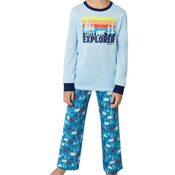 Eddie Bauer Blue 3-piece Pajamas Set with fleece robe for boys size M - Picture 3 of 4